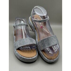 Steve Madden Sweeter Girl's Platform Dress Sandals Silver Rhinestone Size 5M